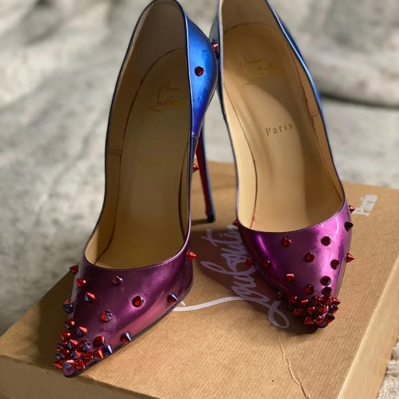 CHRISTIAN LOUBOUTIN Patent Scarabe Degraspike 120 Pumps Rose Digitale Size 8.5 - Picture 3 of 12